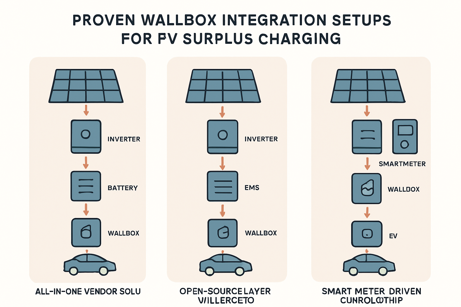 Side-by-side visualization of top Wallbox-PV integration setups offers readers clear, practical configuration options to facilitate confident implementation choices.